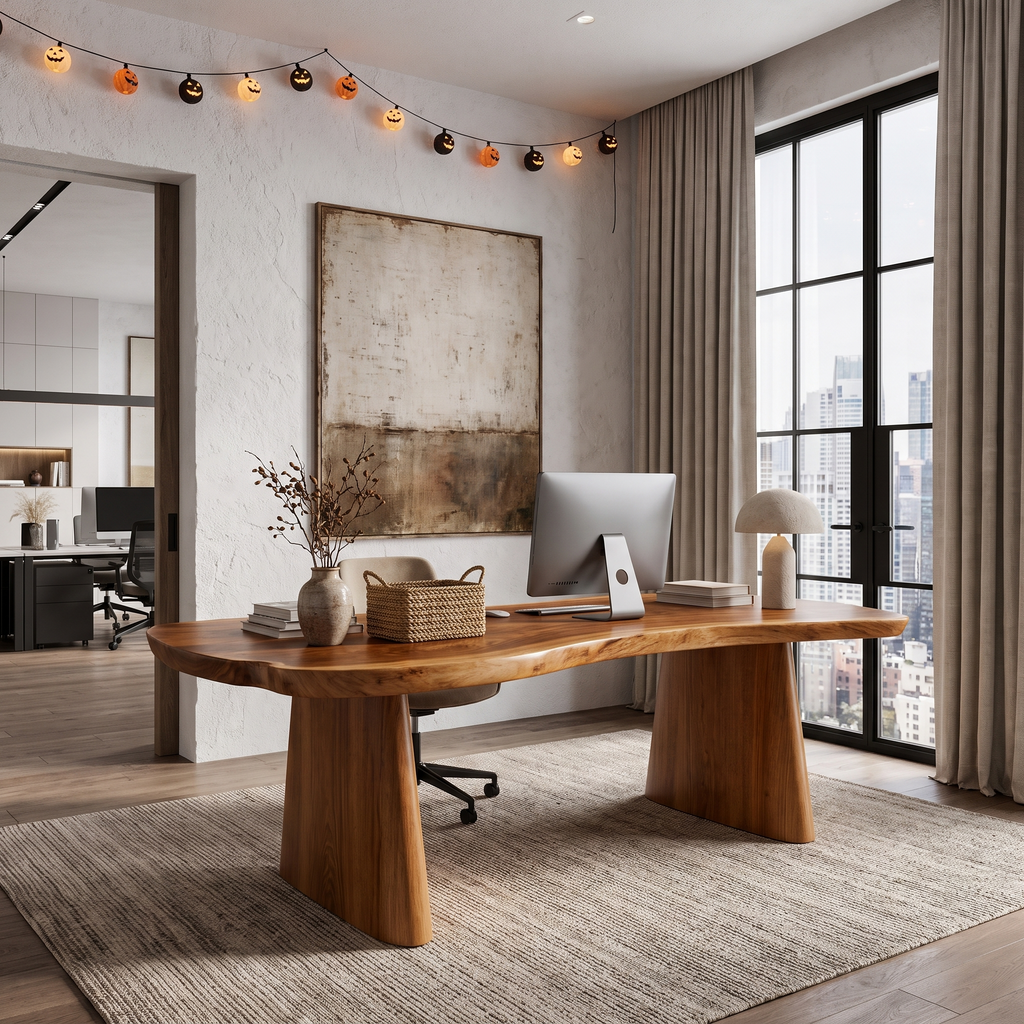 Modern Desk With Natural Edge Top And Sculptural Legs For Home Office