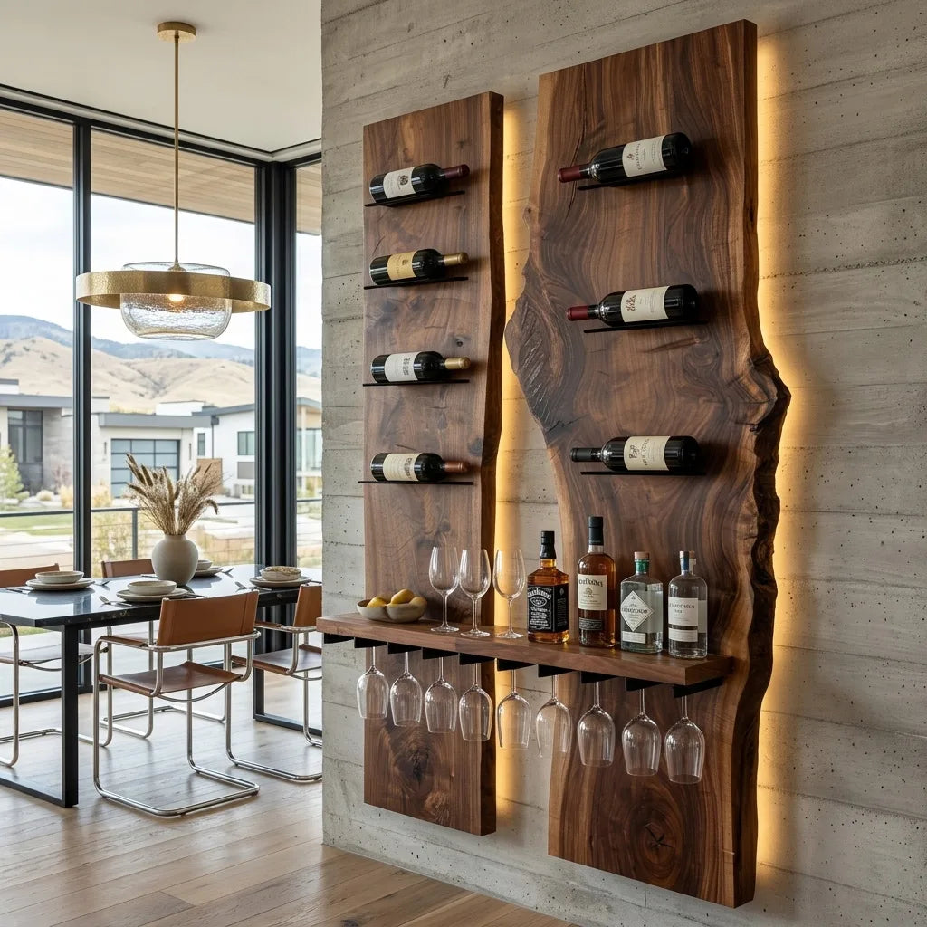 Modern Double Panel Wine Rack With Glass Holder For Home Bar