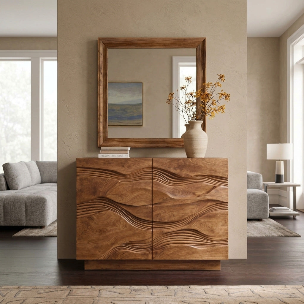 Modern Flowing Carved Dresser For Bedroom