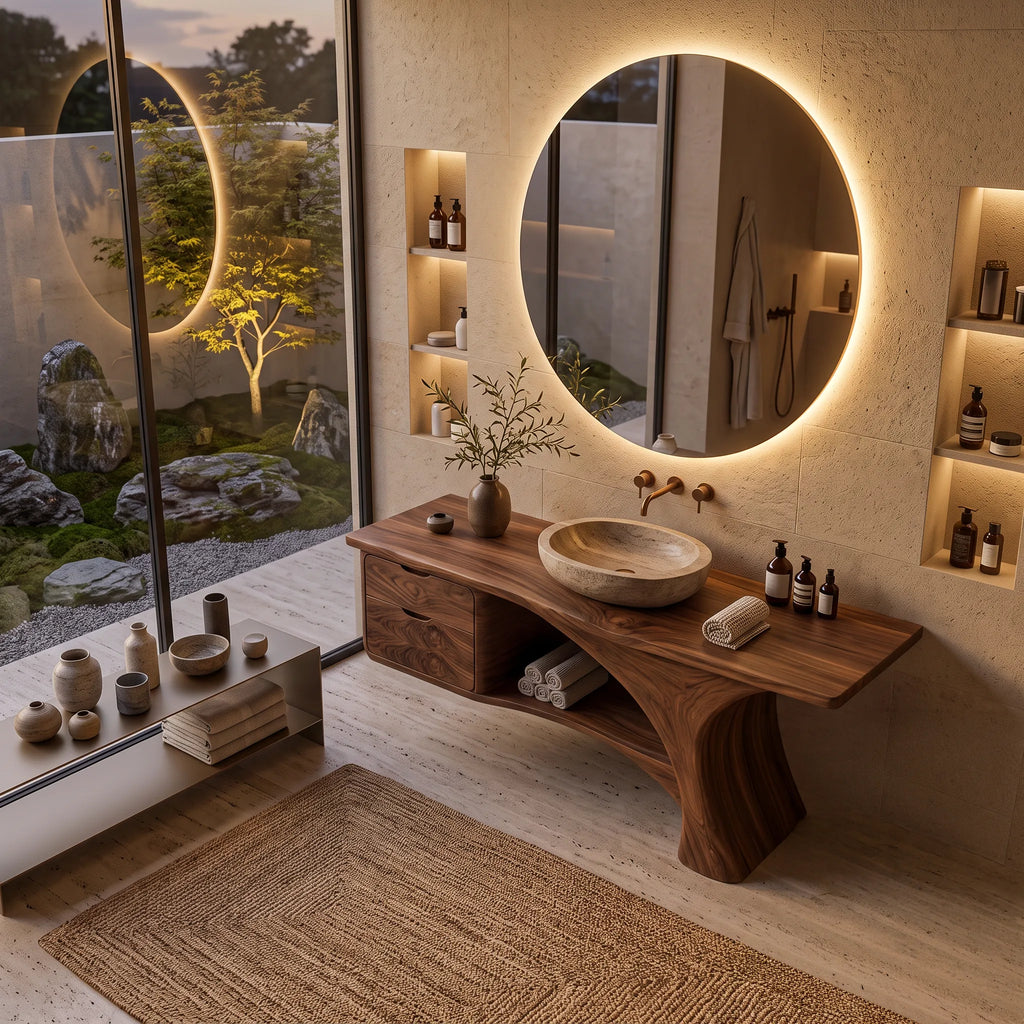 Organic Modern Bathroom Vanity Curved Frame Storage For Modern Interiors