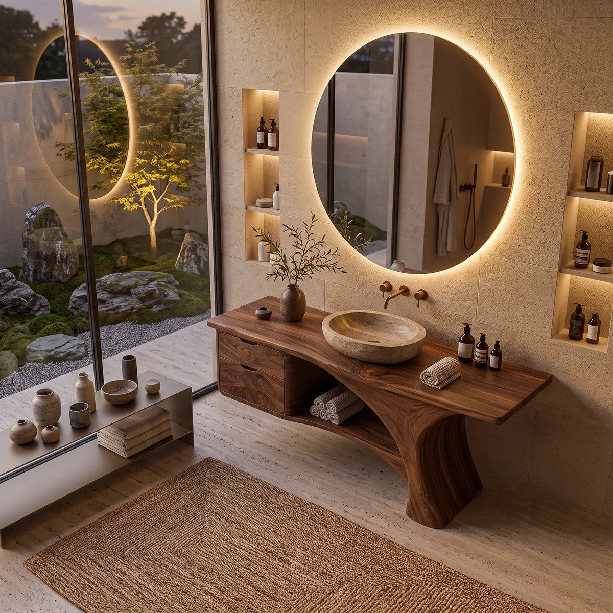 Organic Modern Bathroom Vanity Curved Frame Storage For Modern Interiors