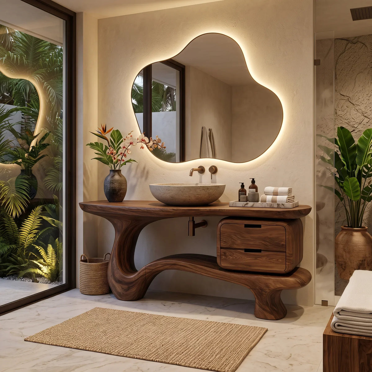 Contemporary Bathroom Vanity Curved Base With Drawer For Modern Ensuite