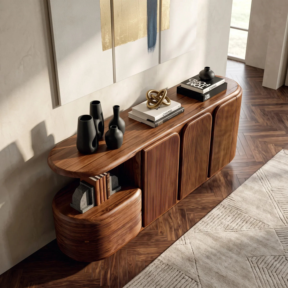 Modern Fluted Cabinet Sideboard For Hallway
