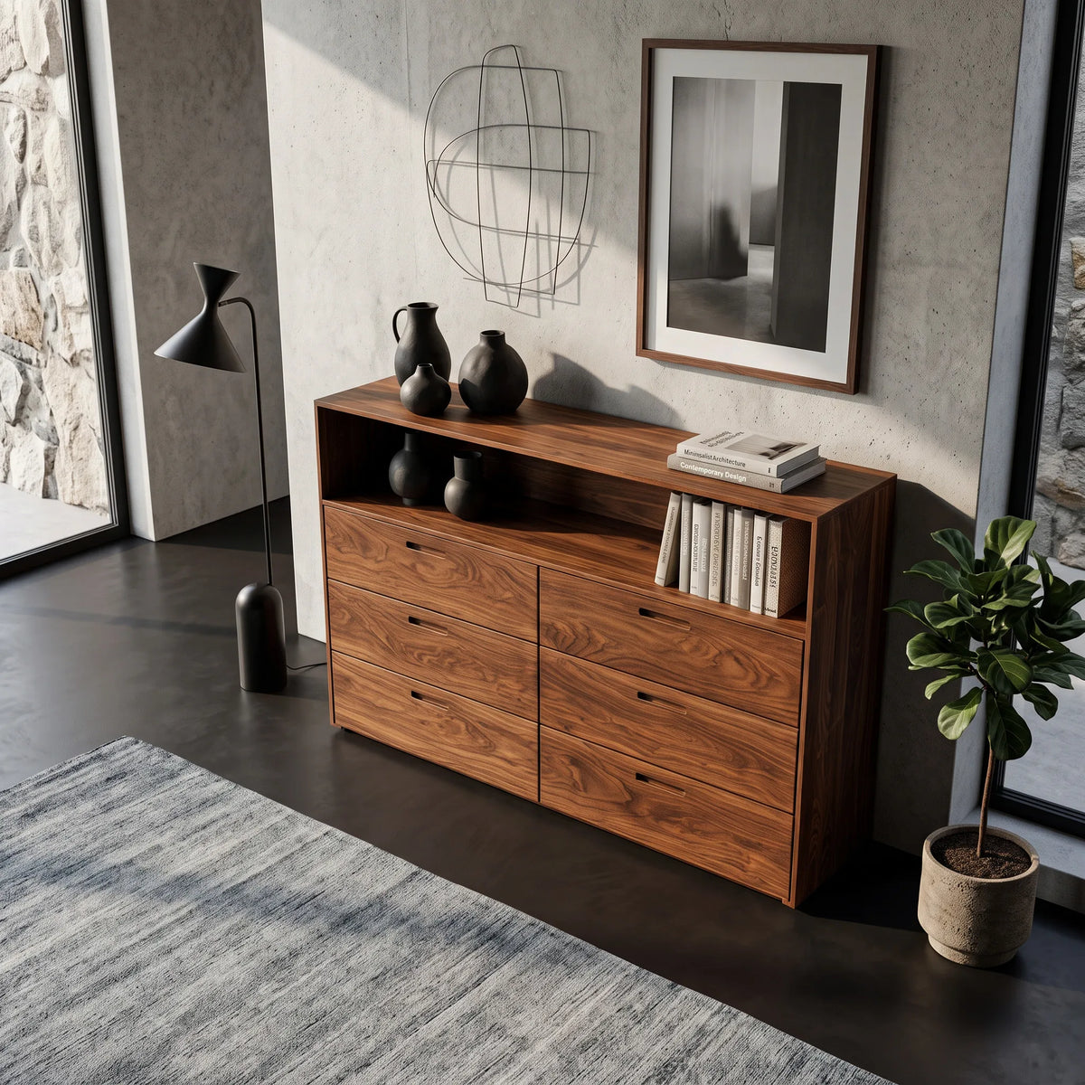 Contemporary Storage Dresser With Open Shelves For Bedroom