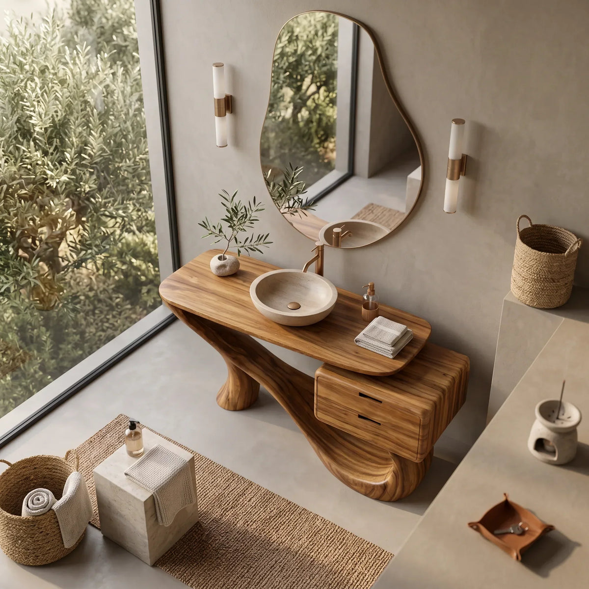 Modern Bathroom Vanity Sculptural Curve With Drawer For Primary Suite