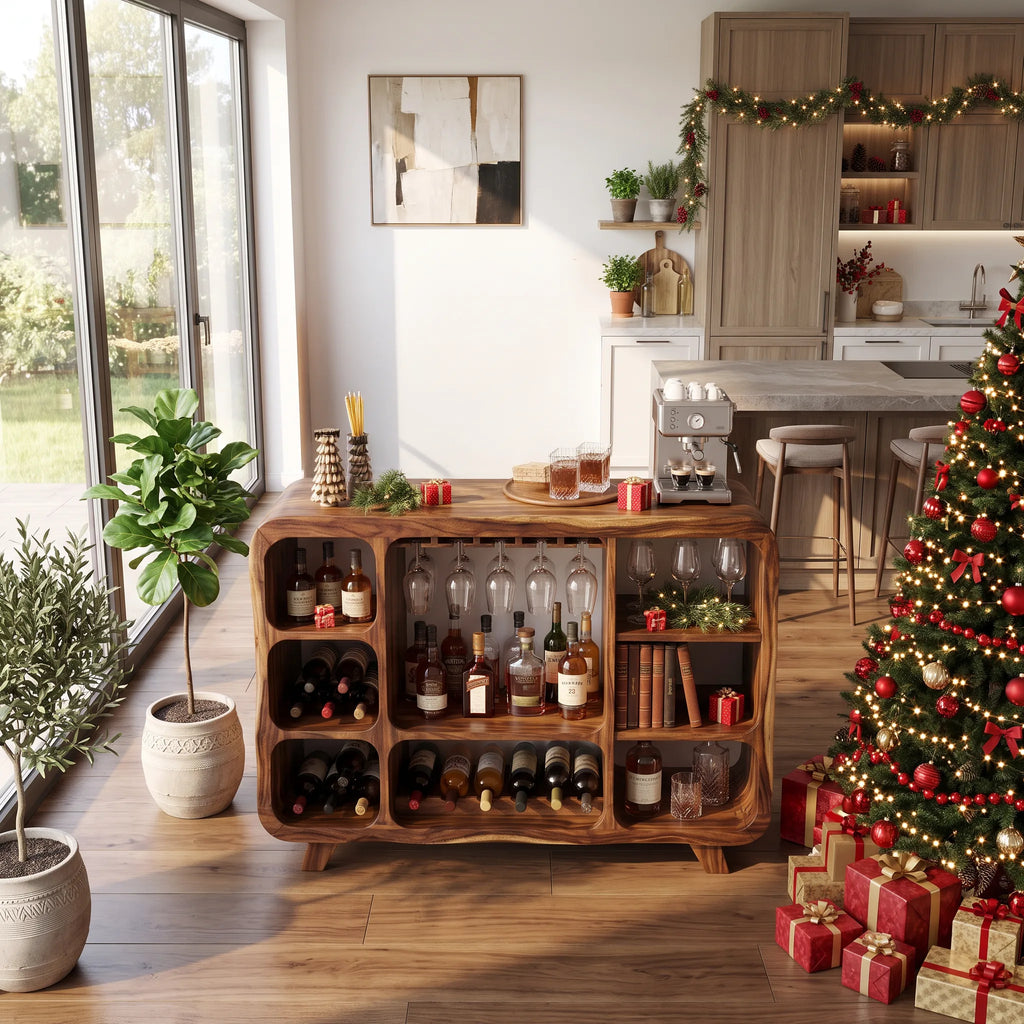 Organic Modern Christmas Wine Cabinet Poolside Living Room