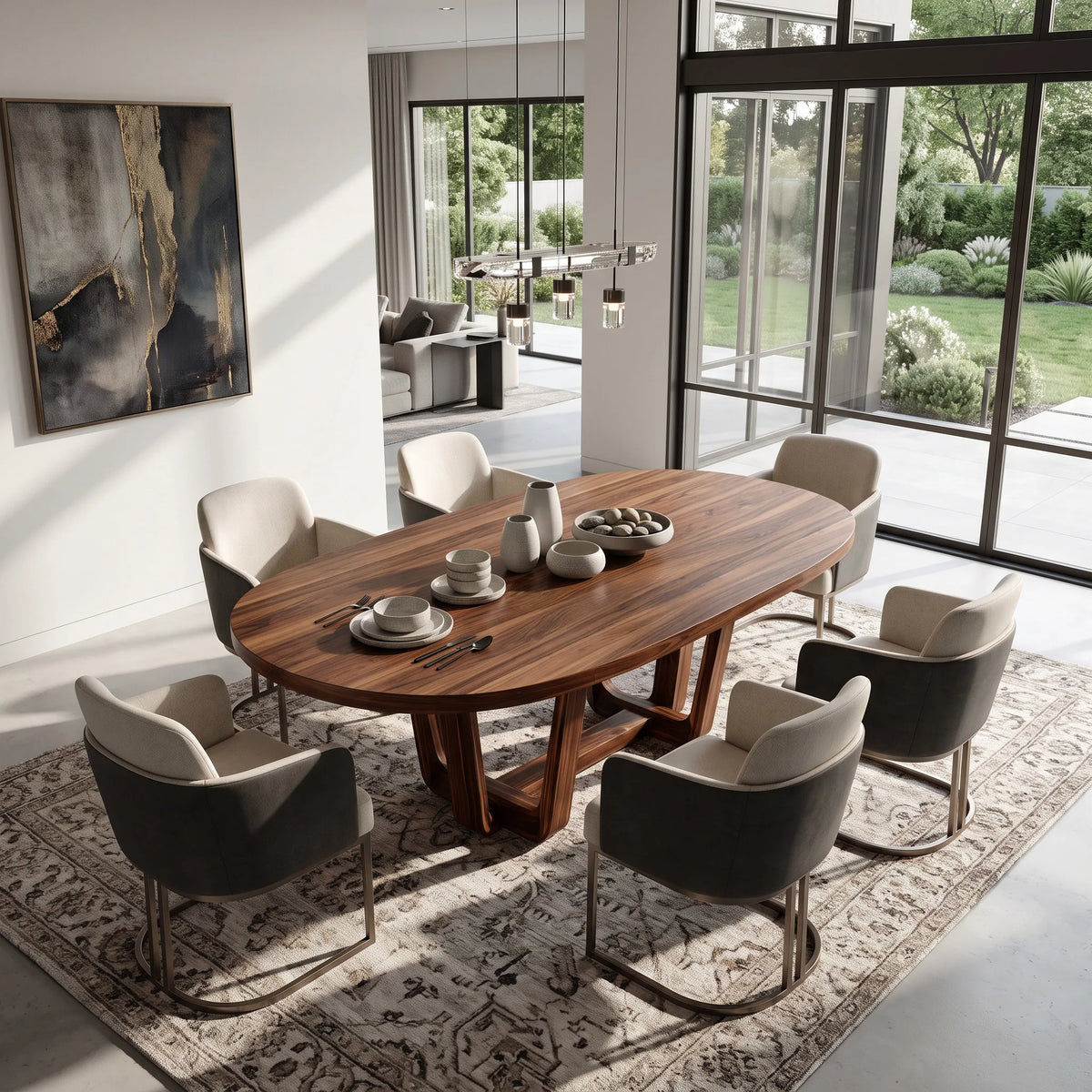 Modern Natural Wood Dining Table U-Shaped Base For Dining Room
