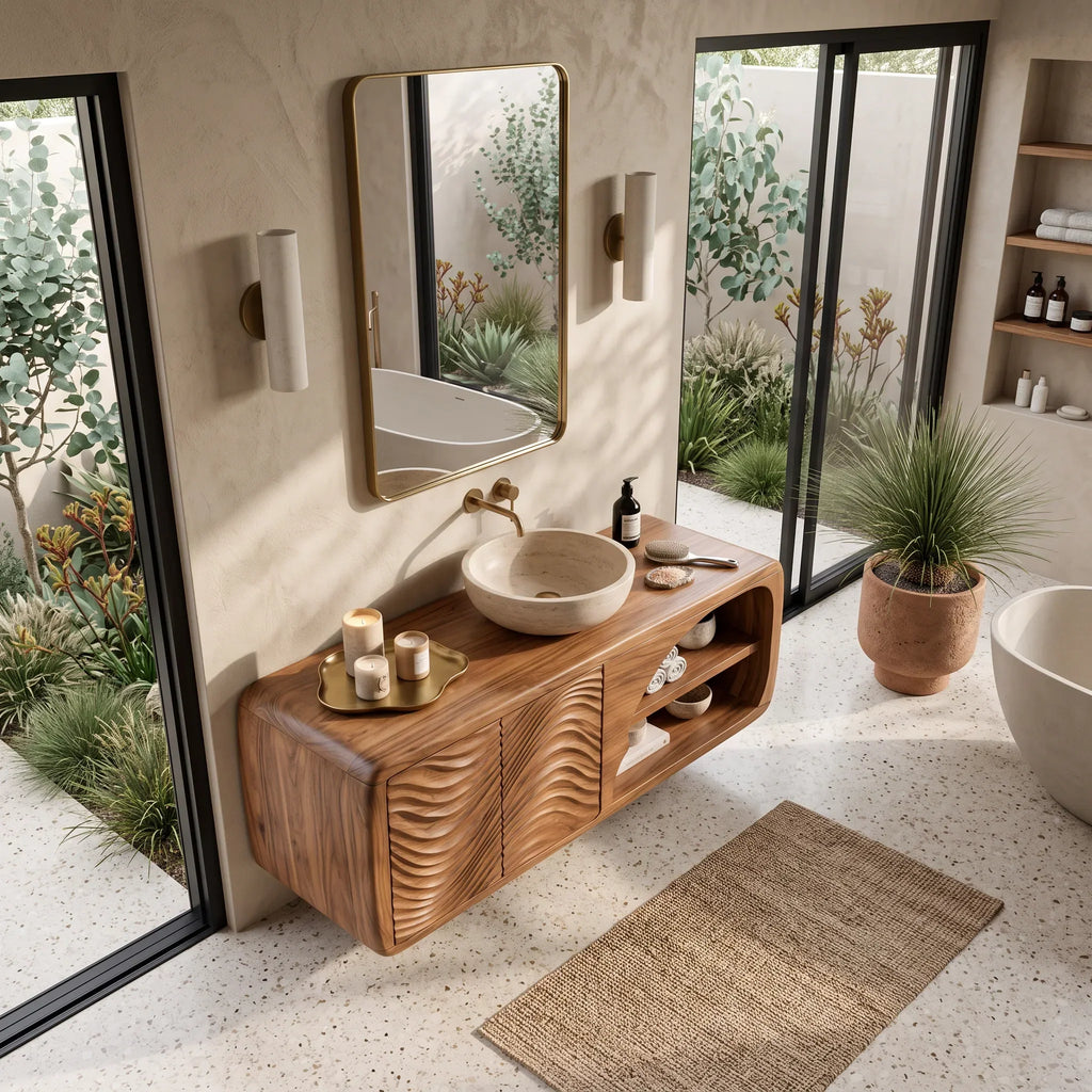 Designer Wall Mounted Bathroom Vanity Curved Shelves For Spa Bathroom