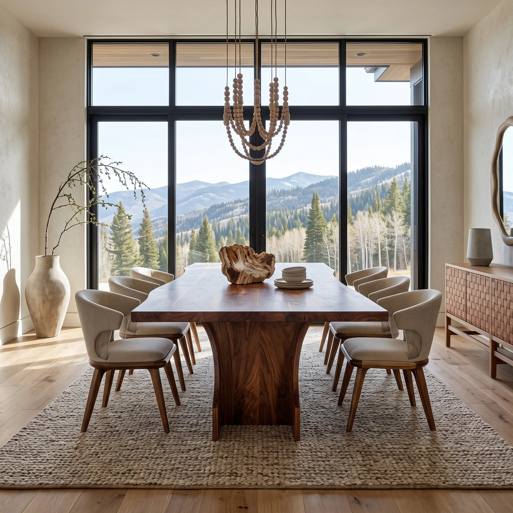 Contemporary Natural Wood Dining Table Geometric Pedestal For Dining Room