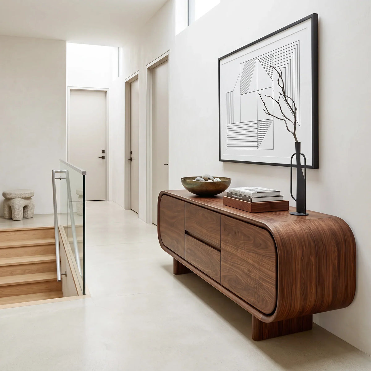 Modern Curved Storage Sideboard For Family Room