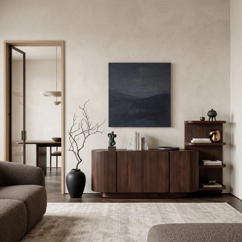 Contemporary Fluted Sideboard With Shelves For Living Room