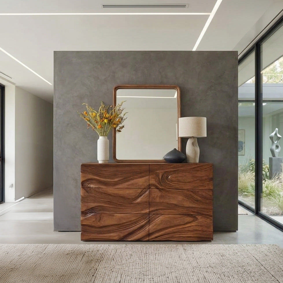 Contemporary Sculptural Carved Dresser For Living Room