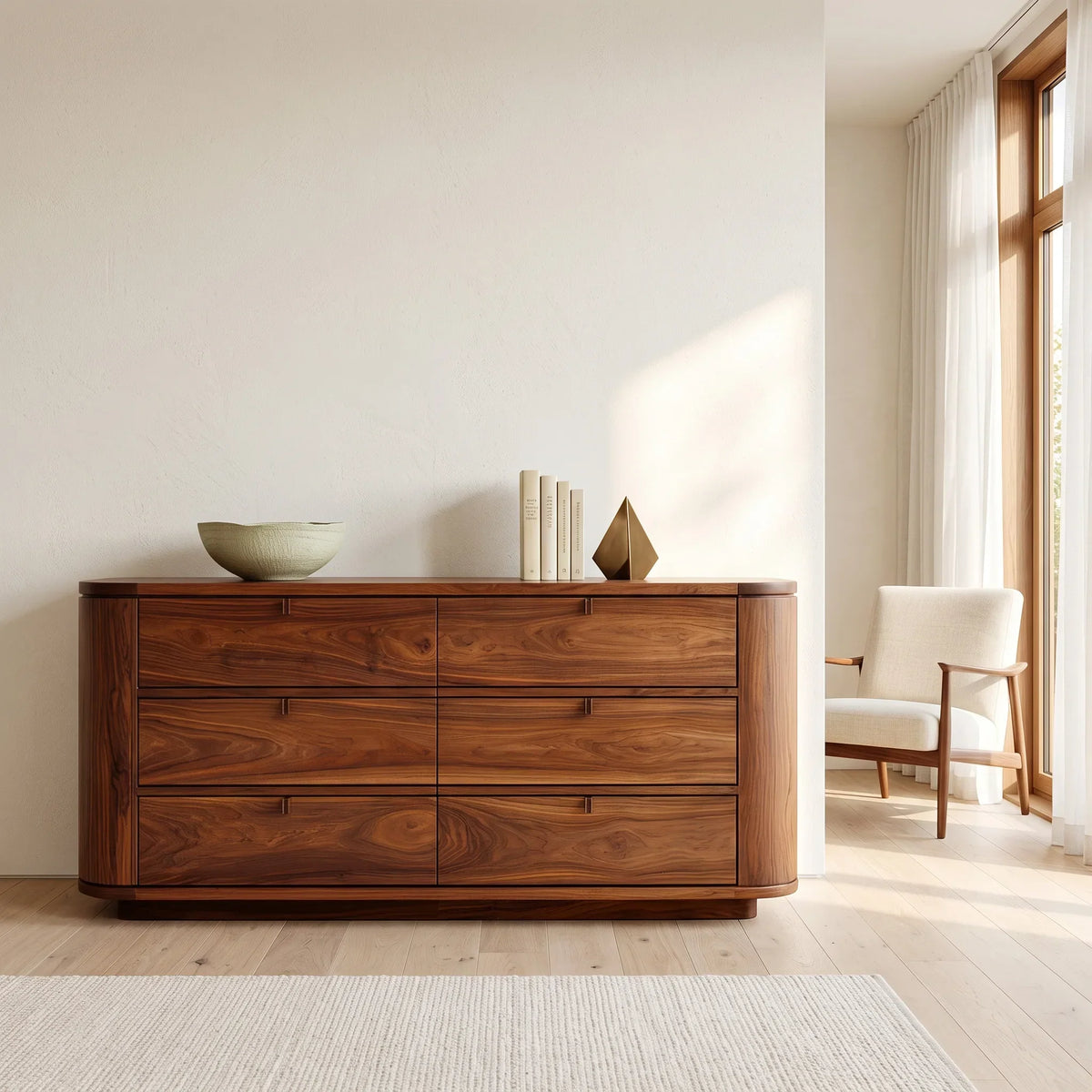 Contemporary Curved Six Drawer Dresser For Bedroom