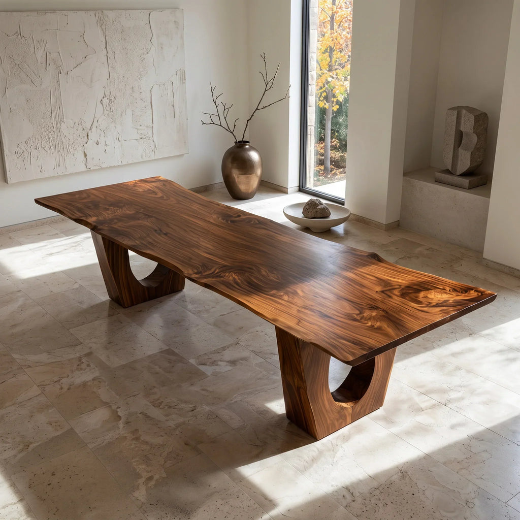 Modern Live Edge Wood Dining Table Sculptural Base For Dining Room