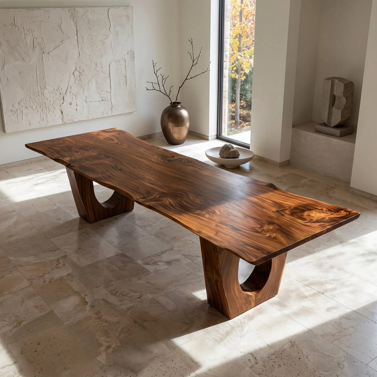 Modern Live Edge Wood Dining Table Sculptural Base For Dining Room
