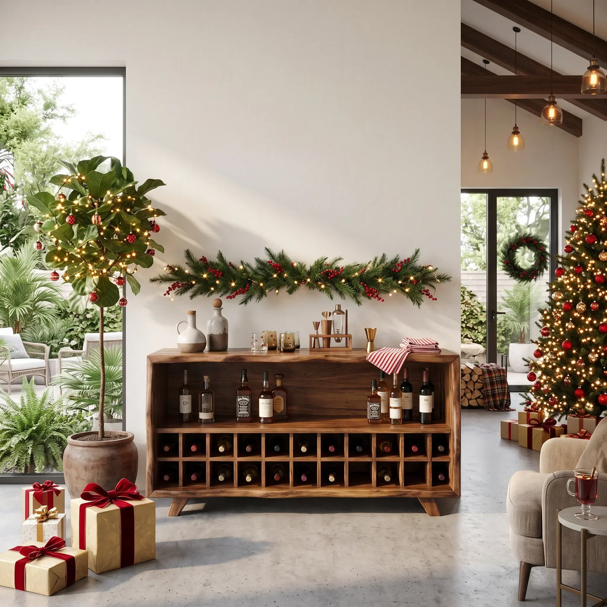 Rustic Christmas Wine Storage Cabinet Modern Dining Room