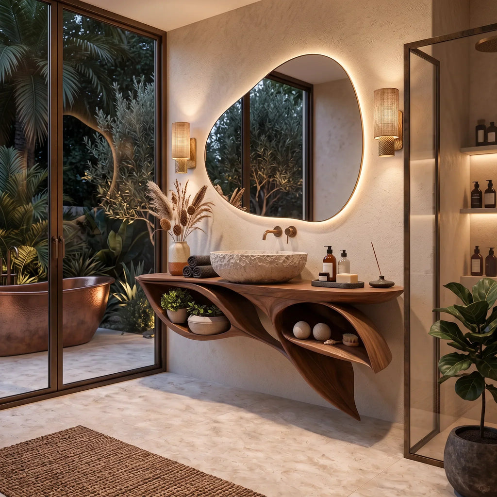 Contemporary Floating Bathroom Vanity Open Shelves For Luxury Bathroom