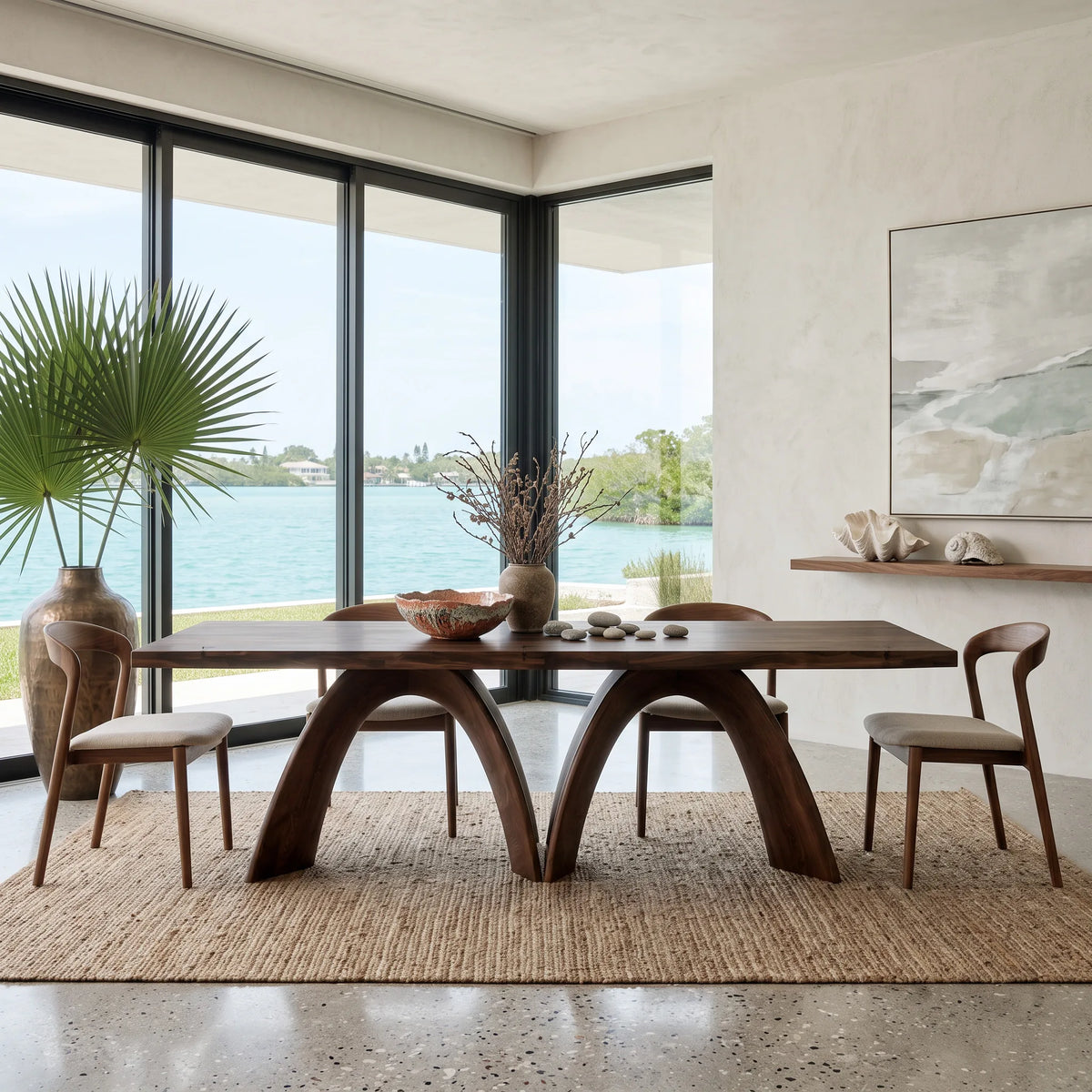 Modern Dining Table With Sculptural Arch Leg For Dining Room