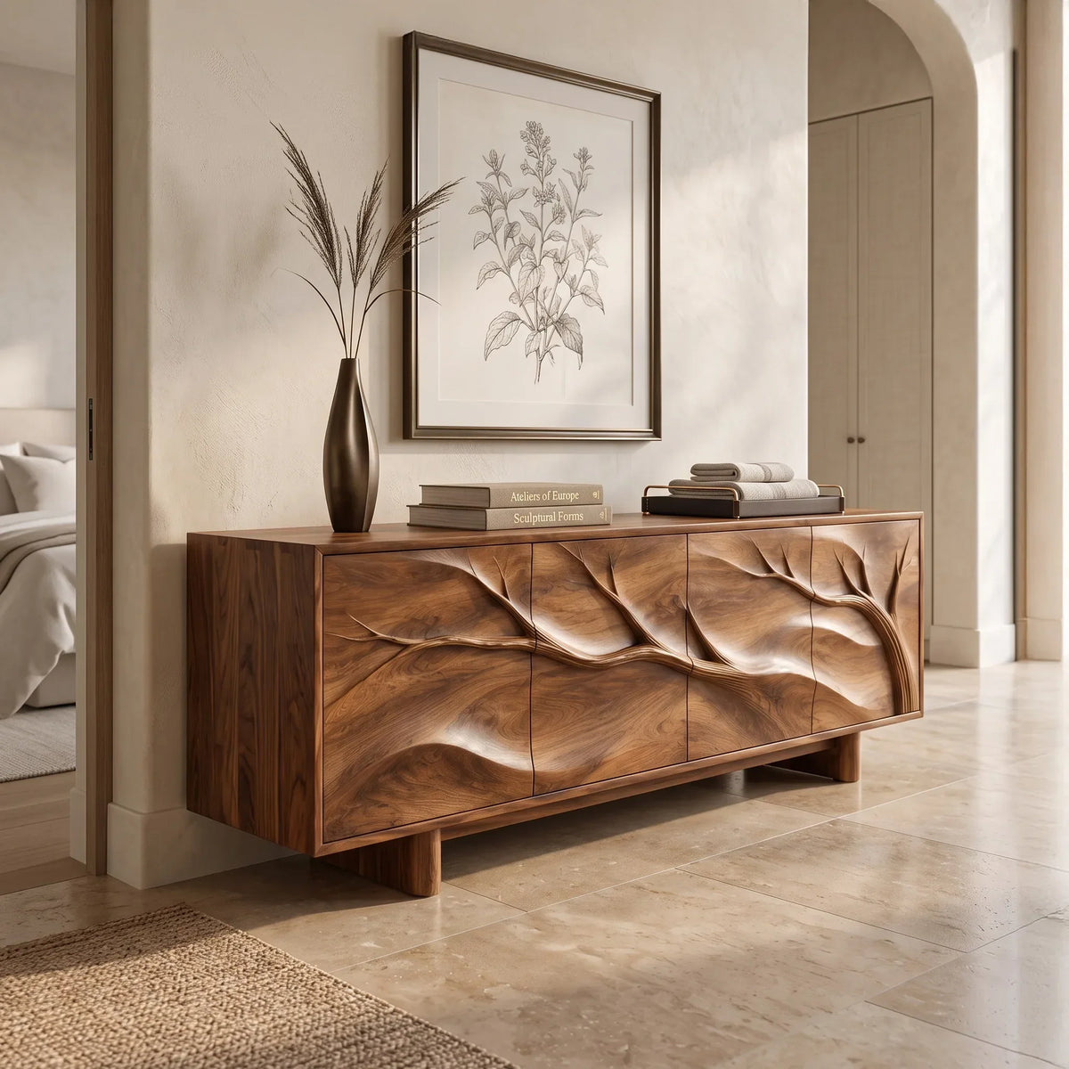 Contemporary Branch Carved Sideboard For Dining Room