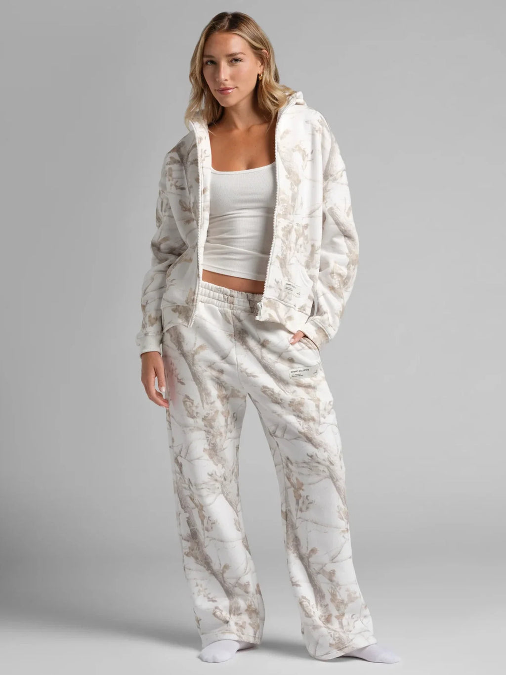 Cropped Camo Zip Hoodie - White