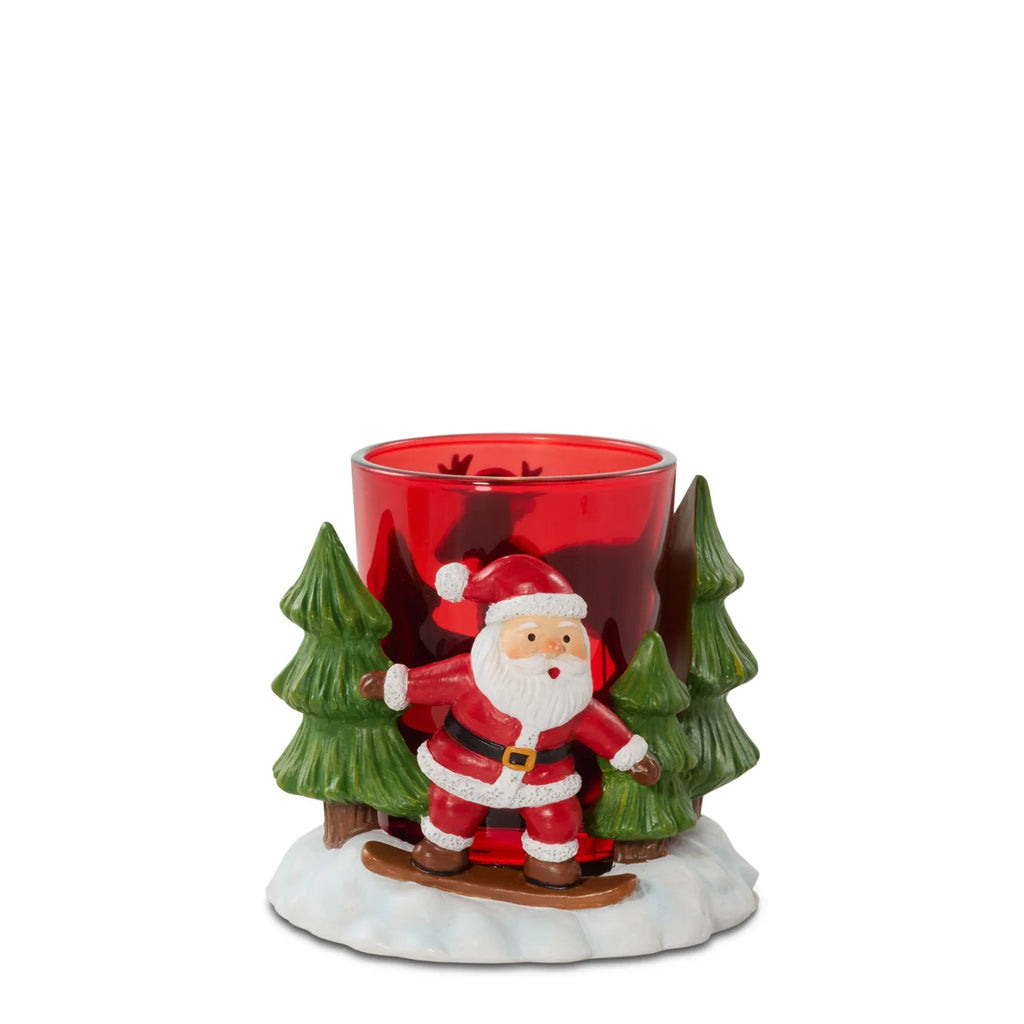 Skiing Santa Tea Light Candle Holder