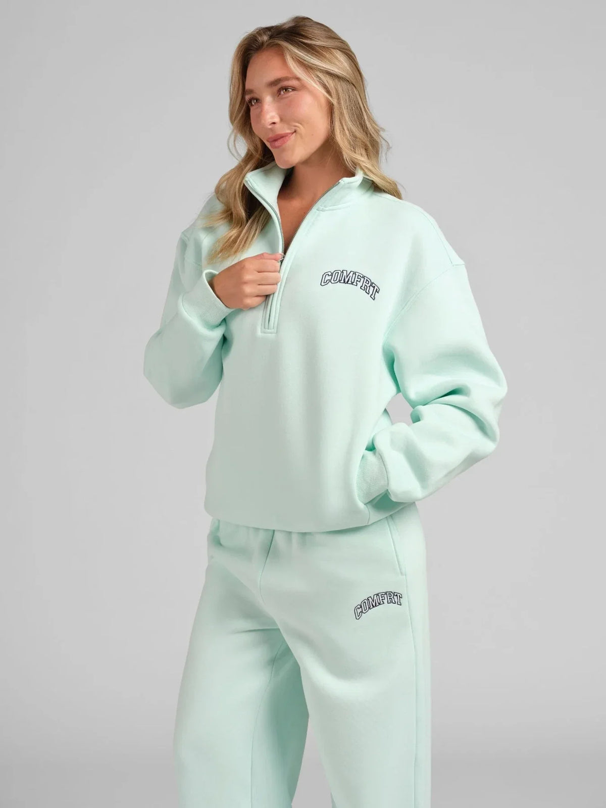 Quarter-Zip Sweatshirt - Aqua