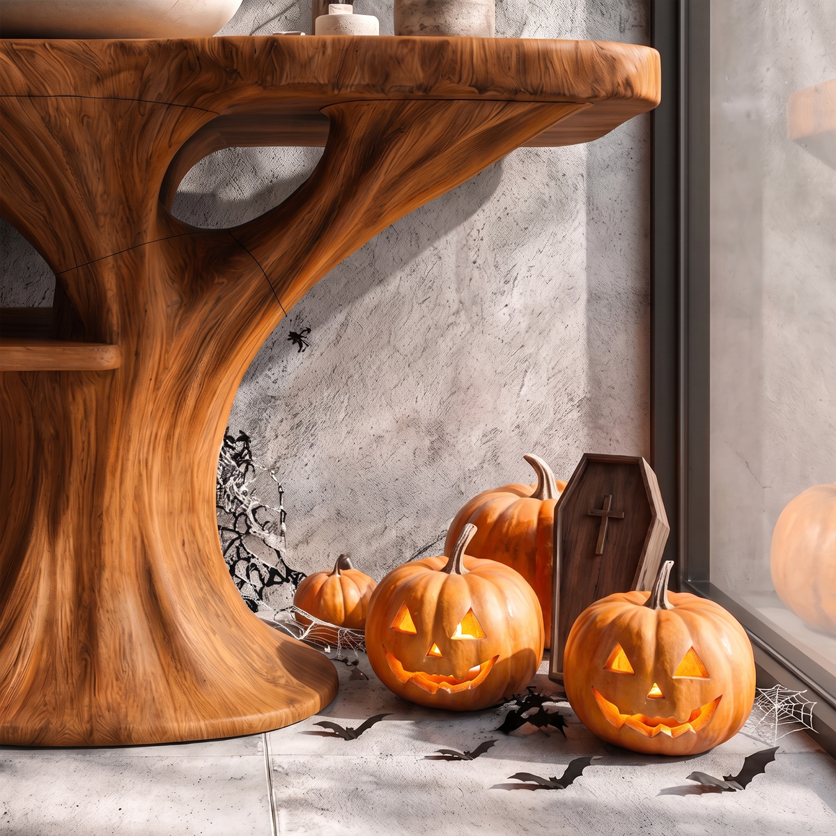 Modern Halloween Wooden Bathroom Vanity With Lower Storage Shelf For Bathroom