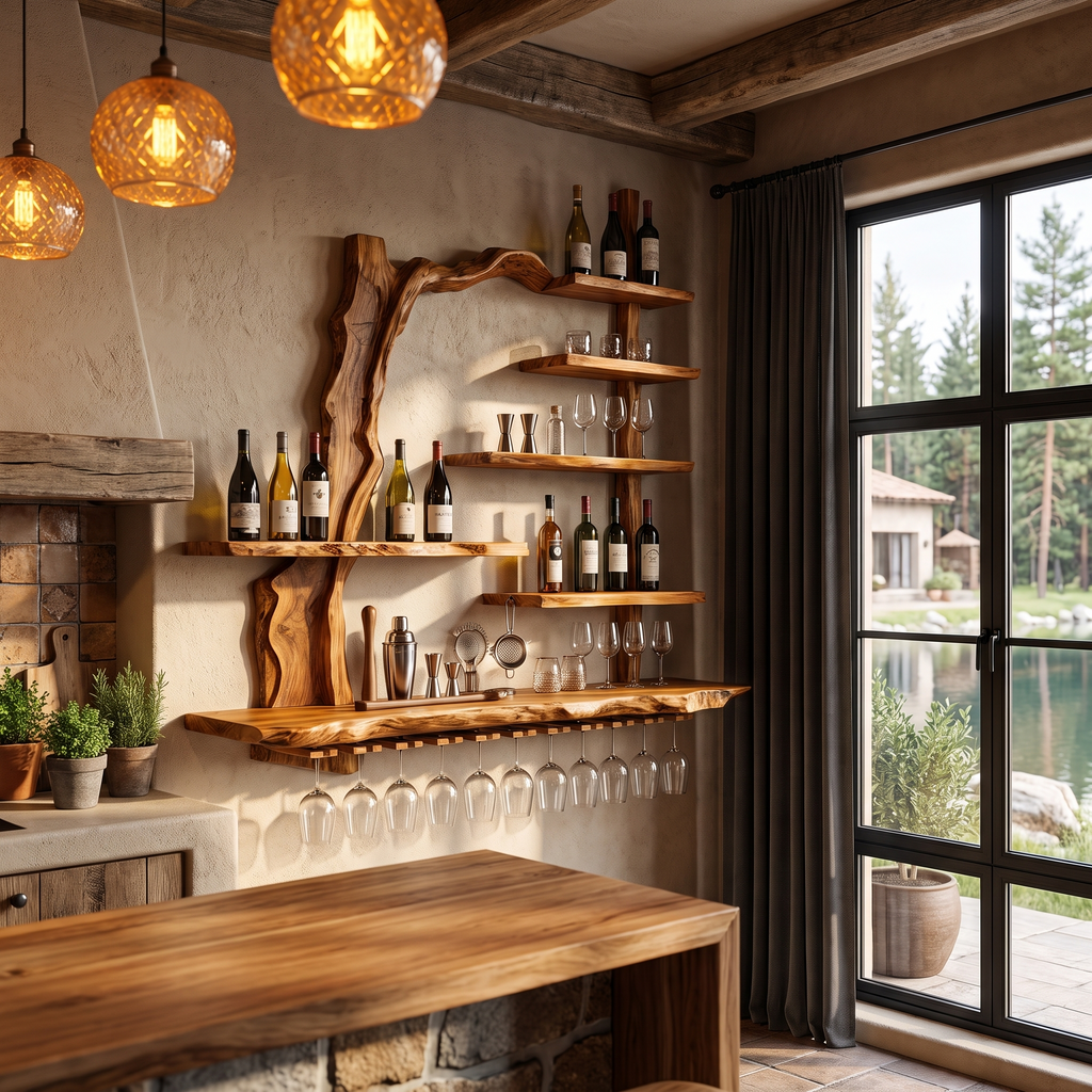 Contemporary Wall Hanging Wine Rack With Artistic Design For Home Bar