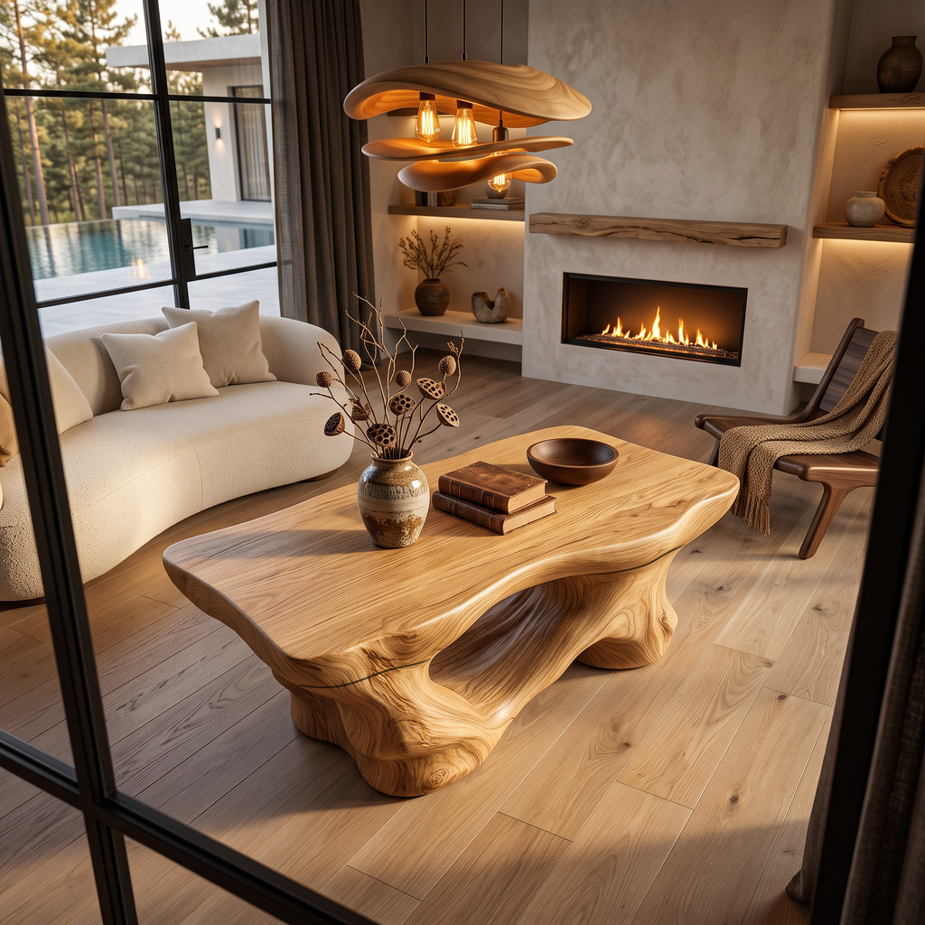 Rustic Coffee Table With Sculptural Root Form Legs For Lounge