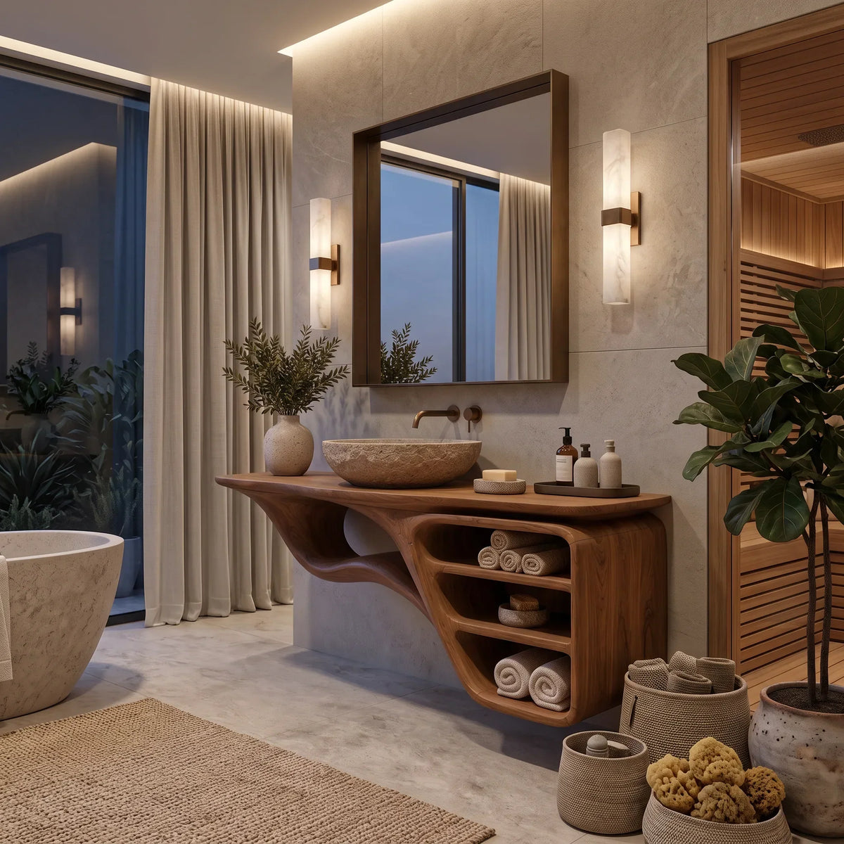 Artisan Floating Bathroom Vanity Flowing Shelves For Luxury Bathroom