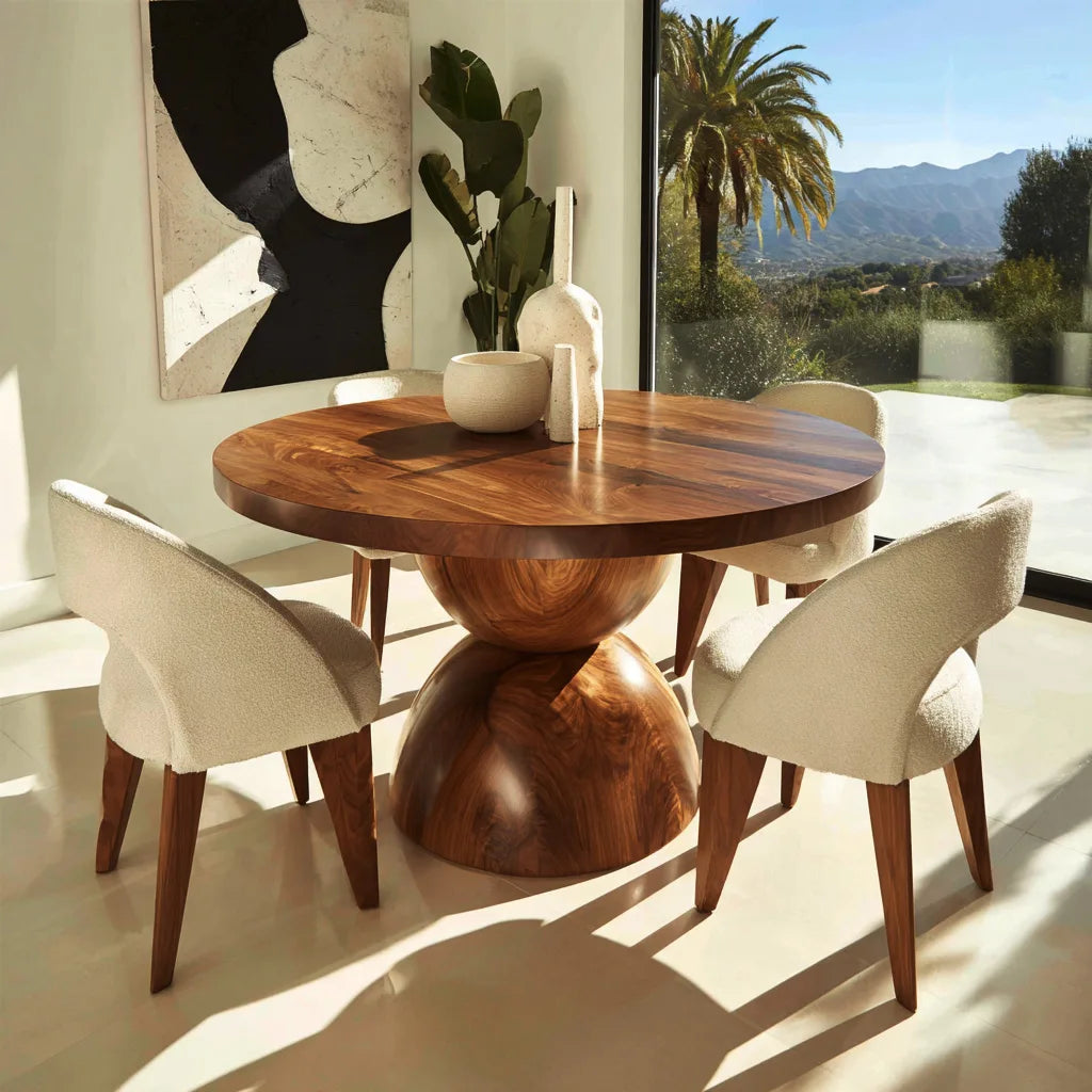 Contemporary Faceted Base Round Dining Table For Dining Room