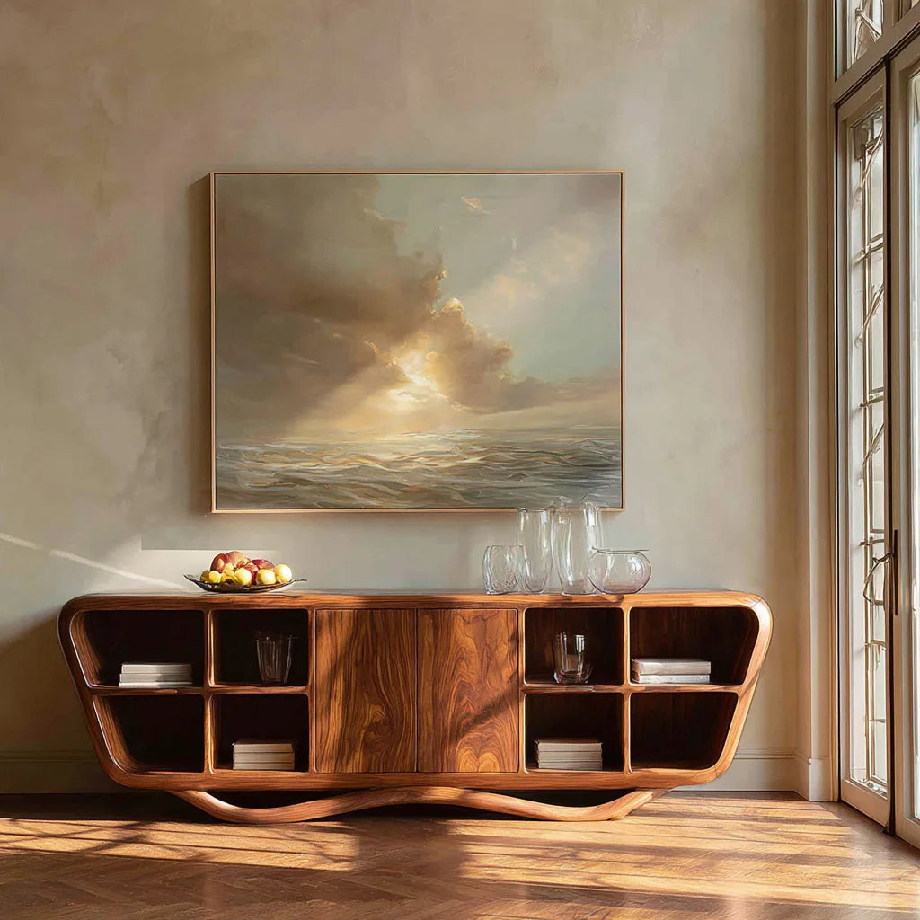 Contemporary Curved Open Shelf Sideboard For Entryway