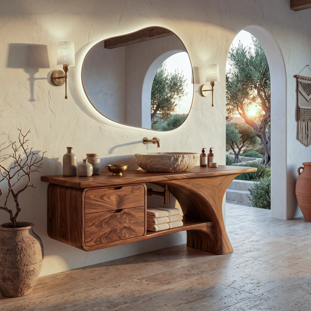 Organic Modern Bathroom Vanity Curved Frame Storage For Modern Interiors