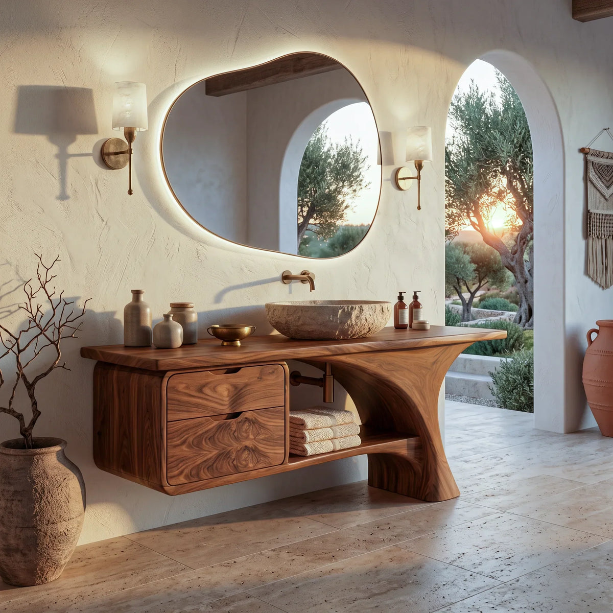 Organic Modern Bathroom Vanity Curved Frame Storage For Modern Interiors