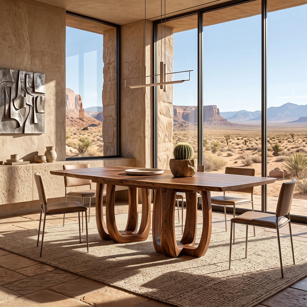 Modern Natural Wood Dining Table Double Loop Base For Dining Room