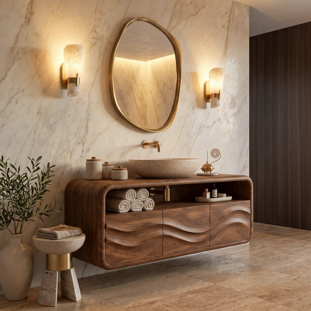 Organic Modern Floating Bathroom Vanity Rounded Cabinet For Spa Bathroom