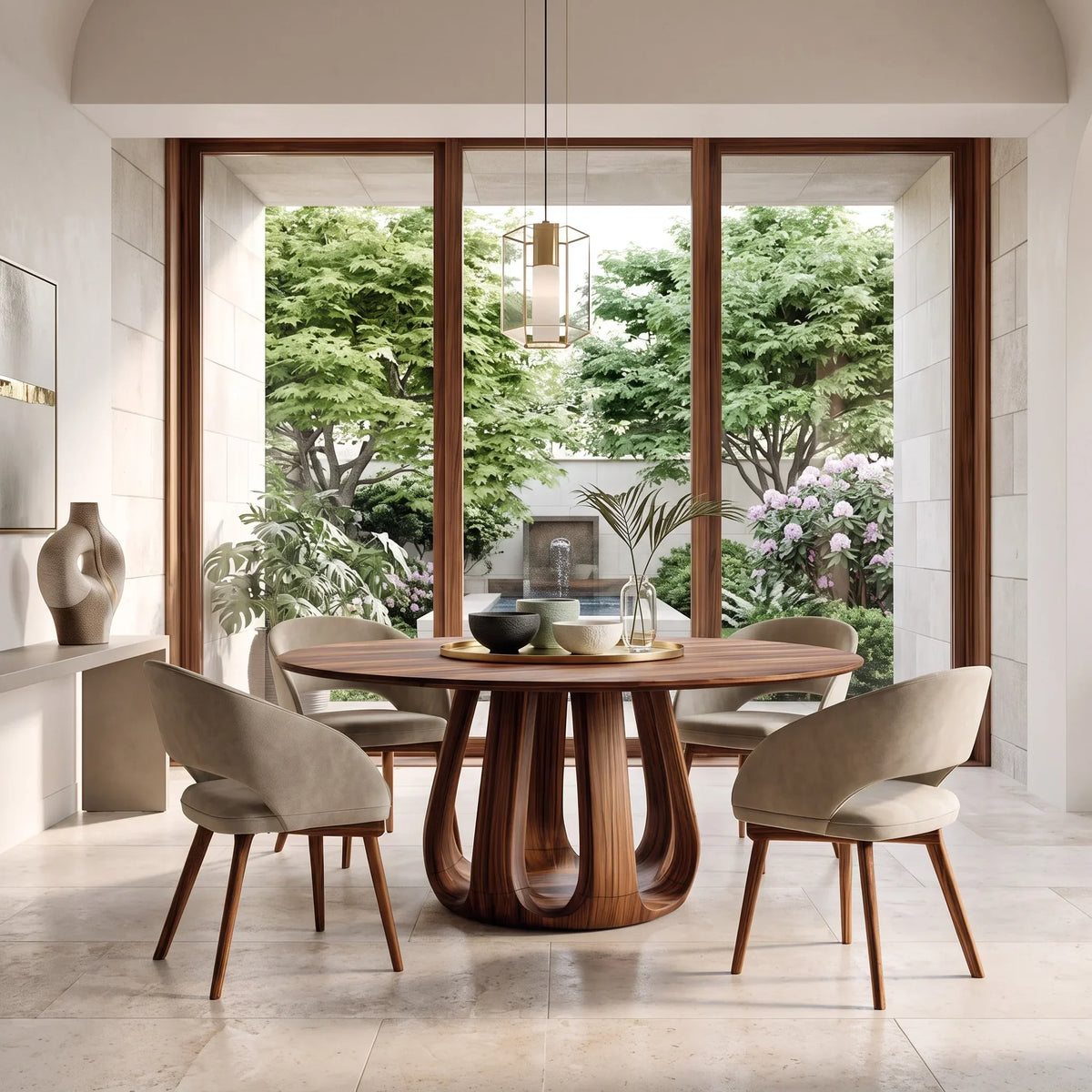 Contemporary Column Base Round Dining Table For Dining Room