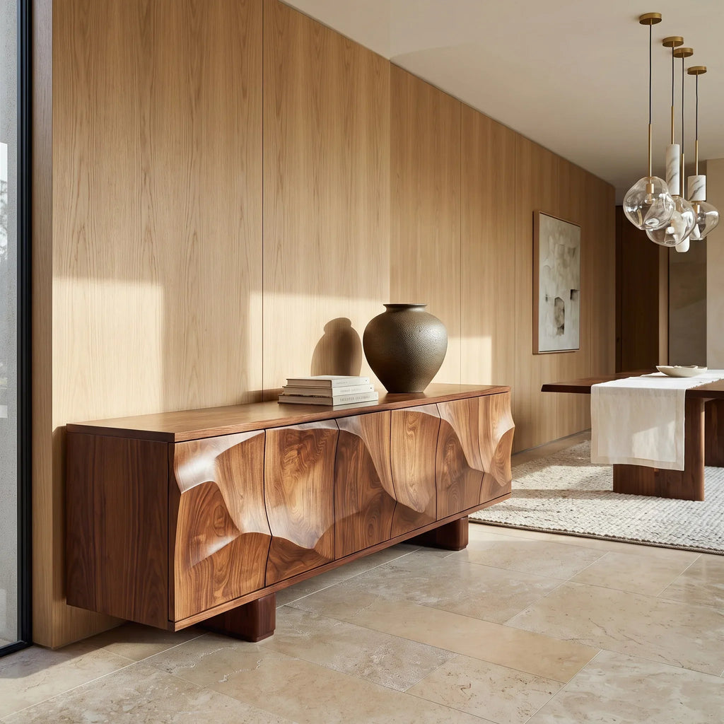 Modern Flowing Carved Sideboard For Living Room