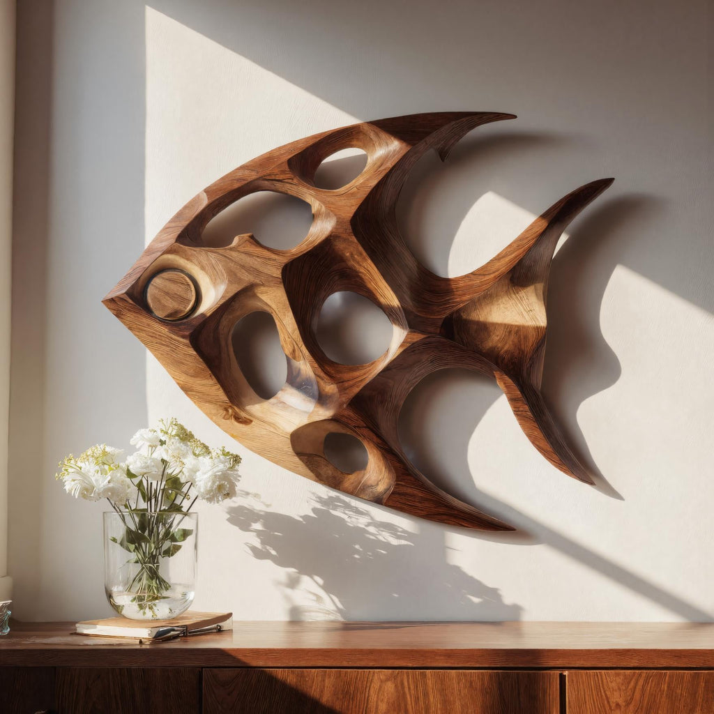 Artistic Sculptural Wall Art Fish-Inspired For Living Room