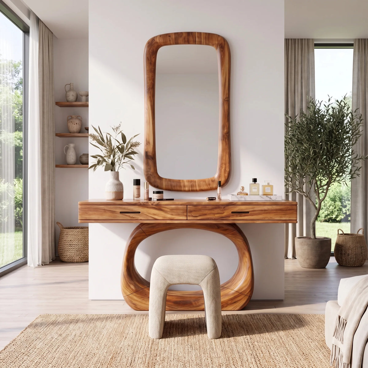 Calm Makeup Vanity Desk Bedroom Vanity Oval Pedestal Base For Dressing Room