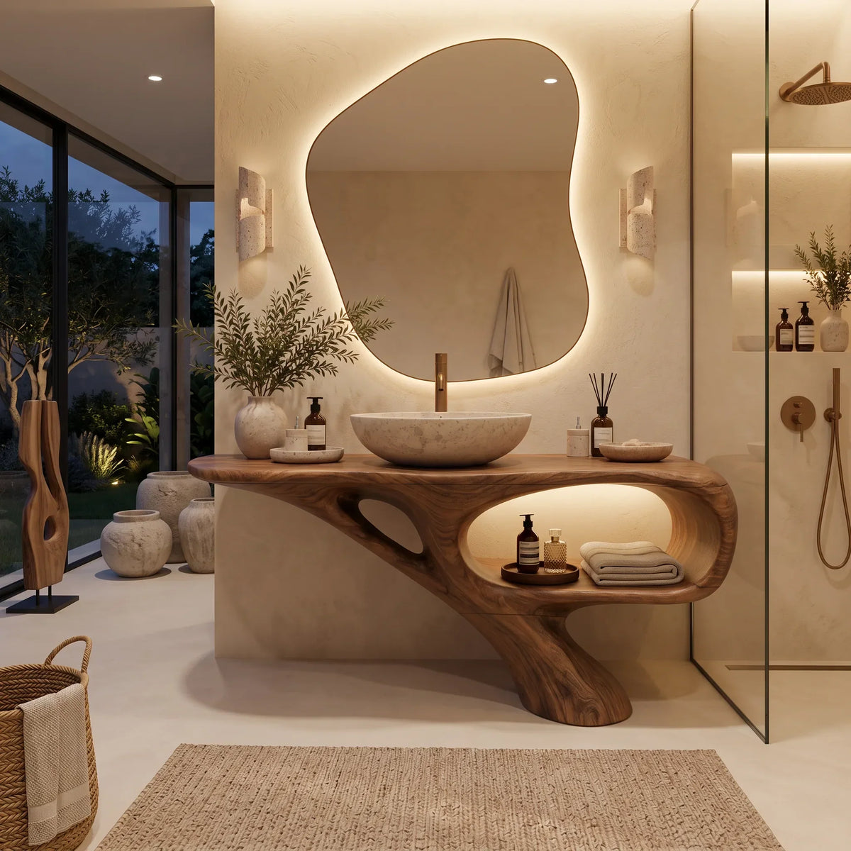 Organic Modern Bathroom Vanity Open Shelf For Spa Bathroom