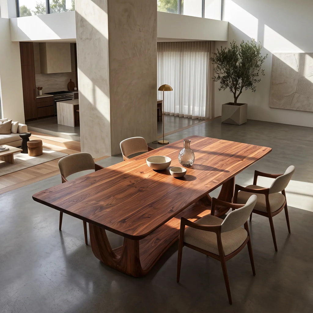 Modern Wood Dining Table Sculptural Base For Dining Room