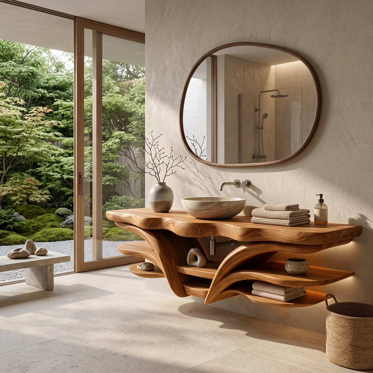Organic Modern Floating Bathroom Vanity Branch Shelves For Luxury Bathroom