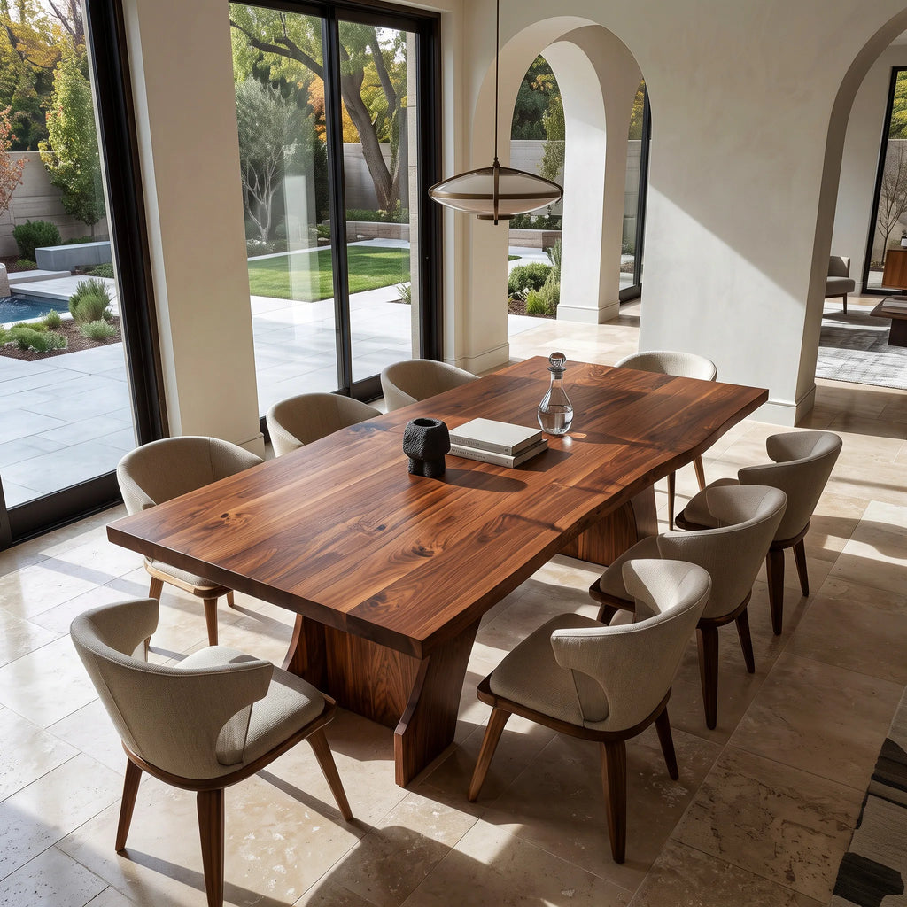 Contemporary Natural Wood Dining Table Geometric Pedestal For Dining Room