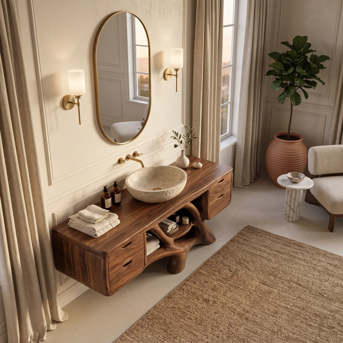 Contemporary Bathroom Vanity Flowing Base With Drawer For Luxury Homes
