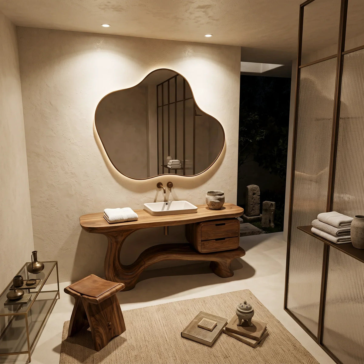 Contemporary Bathroom Vanity Curved Base With Drawer For Modern Ensuite