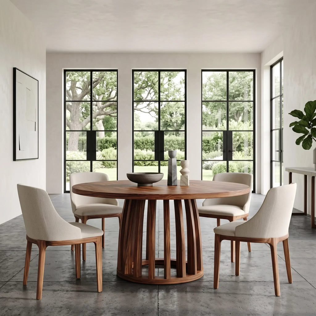 Modern Ribbed Base Round Dining Table For Dining Room