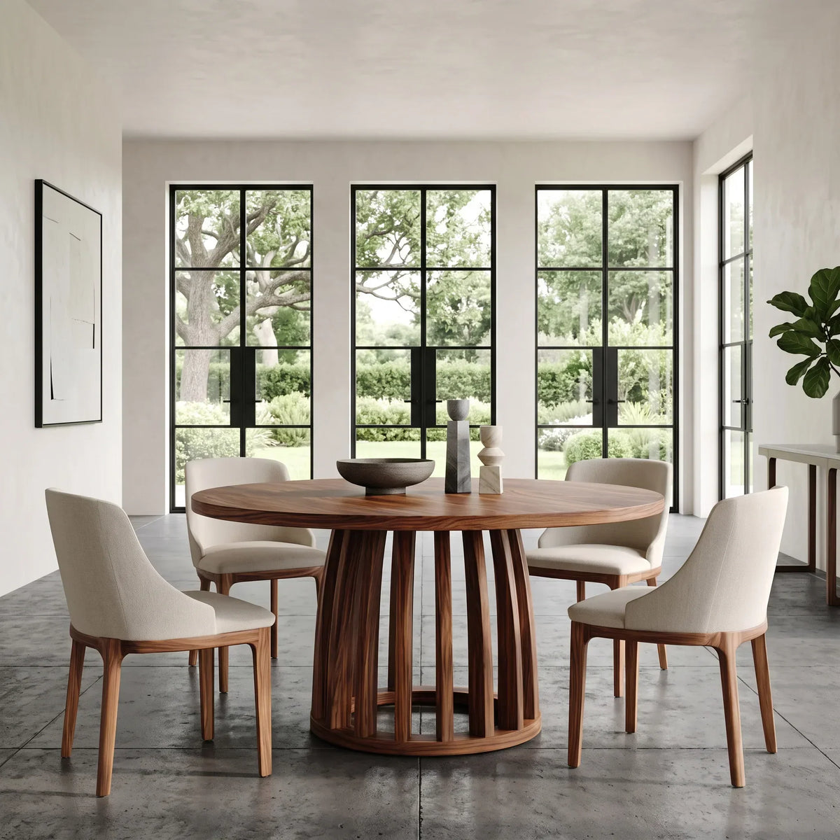 Modern Ribbed Base Round Dining Table For Dining Room