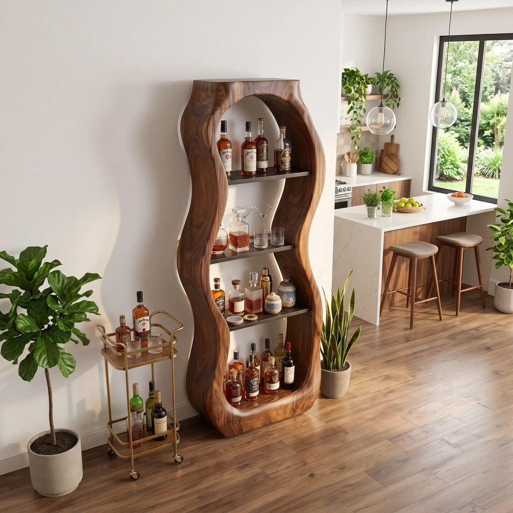 Handcrafted Sculptural Liquor Cabinet Modern Cafe
