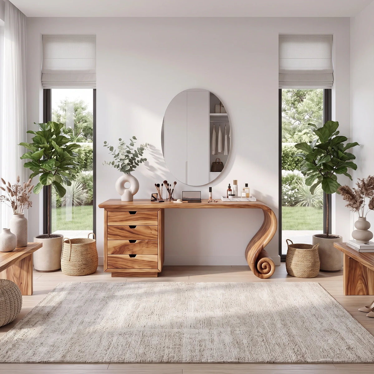 Charming Modern Vanity Desk Makeup Vanity Spiral Leg Drawers For Bedroom